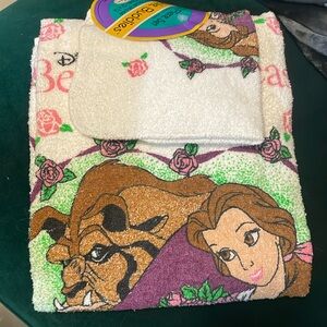 Disney Beauty and the beast two piece towel set NWT Bath 24x44 hand 12x12